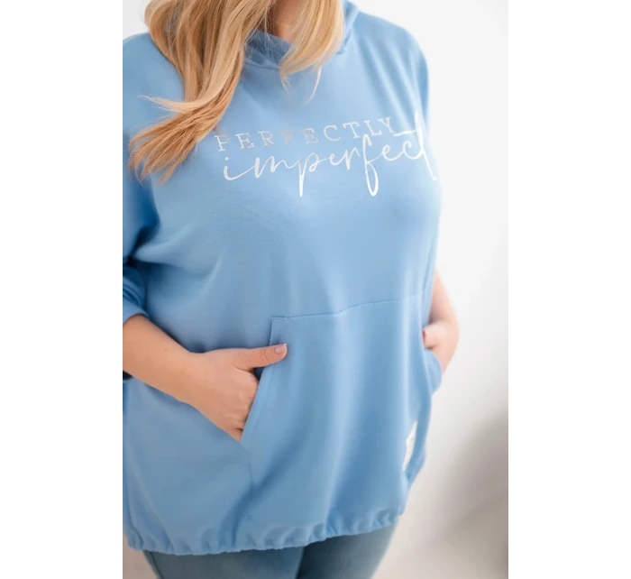Dámská mikina Plus Size s kapucí a potiskem modrá