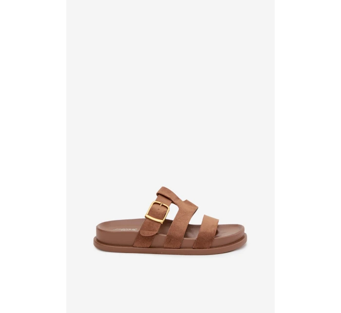 Dámské pantofle s pásky a zlatým hnědé model 21919139 - Boto