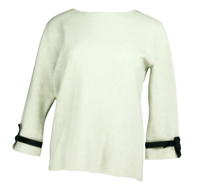 Dámsky sveter na rukávoch zdobený bielym plisovaným volánikom a čiernou stužkou SW 0202 - Gemini