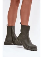 Dámské kotníkové boty na platformě Khaki tmavě zelená model 21873328 - Inello