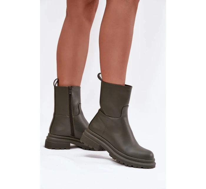 Dámské kotníkové boty na platformě Khaki tmavě zelená model 21873328 - Inello
