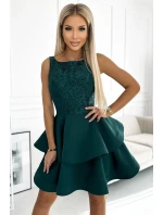 LAURA  zelené rozšířené dámské šaty s krajkovou vrchní částí model 19002767 - numoco