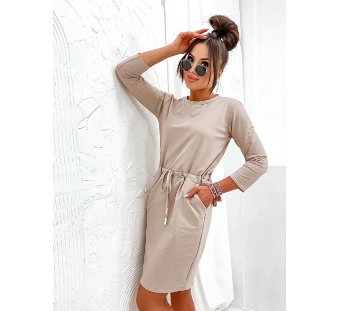 Béžové dámske pletené šaty (700)