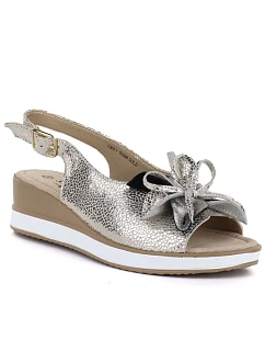 Dámske zlaté kožené sandále s kvetmi S.Barski 5988