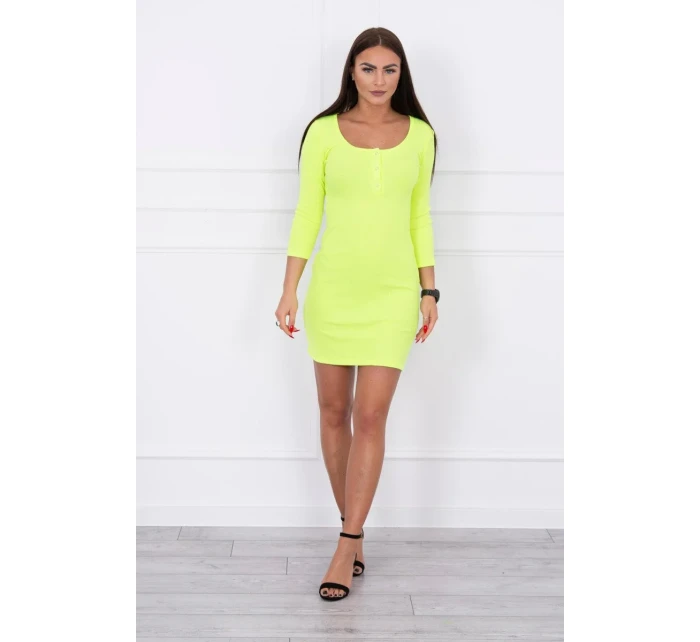 Šaty s gombíkovým výstrihom žlté neónové