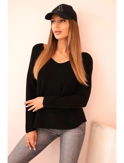 Dámský svetr z viskózy s dlouhým rukávem a kulatým výstřihem černý