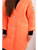 Dámske Plus veľkosť prešívaná bunda s ozdobnými gombíkmi a golierom Neon Orange Dámske Plus veľkosť prešívaná bunda s ozdobnými gombíkmi a golierom Neon Orange