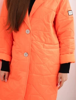 Dámske Plus veľkosť prešívaná bunda s ozdobnými gombíkmi a golierom Neon Orange