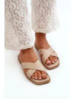 Klapki Damskie Na Płaskim Obcasie Z Eko Skóry S.Barski KV27-002 Beżowe