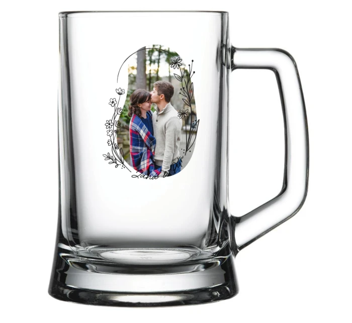 Personalizovaná pivní sklenice s květinovým ohraničením 