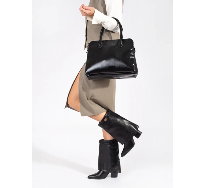 Pohodlné  kotníčkové boty dámské černé na širokém podpatku