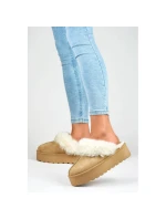 Dámske papuče na platforme s kožušinou béžové 81366-4-KH