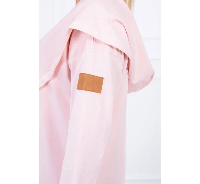 Dlouhý kabát s kapucí světle pudrově růžový