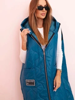 Dámska prešívaná vesta s kapucňou na zips v námornej farbe