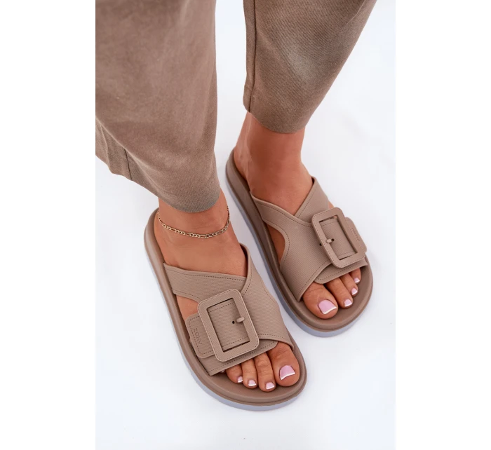 Pachnące Klapki Damskie Z Ozdobną Klamrą ZAXY RR285076 Beżowe