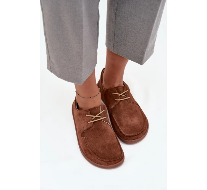 Półbuty Damskie Typu Barefoot Z Naturalnego Zamszu Zazoo 327 Brązowe
