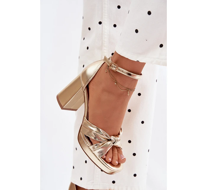 Dámské sandály na podpatku z umělé kůže zlaté Rosetta