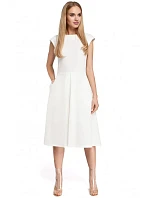 M296 Šaty s obrátenými záhybmi - ecru farba