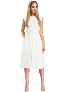 Šaty s záhyby ecru barva model 15102606 - Moe