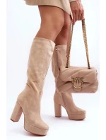 Topánky na podpätku F11189 béžové - Krok vo veľkom štýle