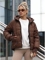 Dámská prošívaná bunda s kapucí, hnědá, FashionStreet TY5760