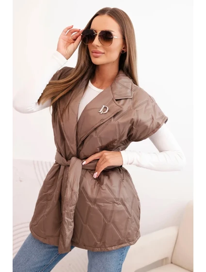 Dámska prešívaná vesta s opaskom a širokým golierom Fango