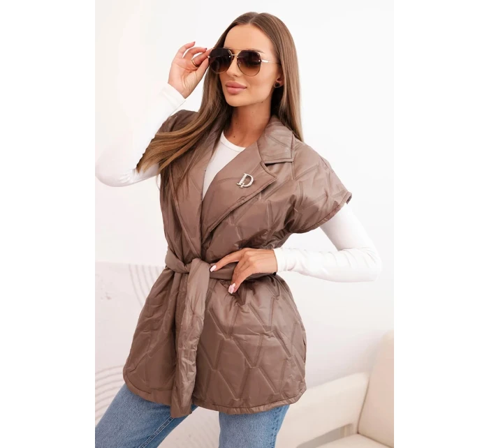 Dámska prešívaná vesta s opaskom a širokým golierom Fango