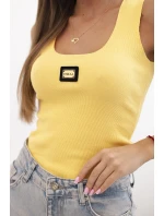 Dámská pruhovaná top s ramínky a ozdobnou nášivkou tmavě žlutá