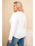 Dámská blůza Plus Size s potiskem a delším zadním dílem bílá