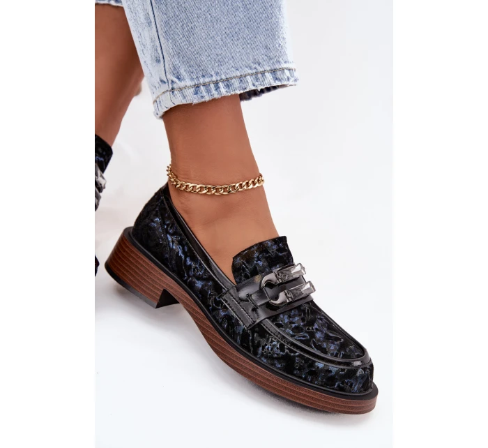 Skórzane Zamszowe Mokasyny Damskie Z Ozdobnym Detalem D&A MR52-178 Czarne