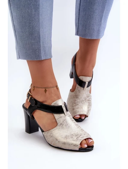 Dámske sandále na vysokom podpätku z ekokože, zlaté a čierne Queenmarie Dámske sandále na vysokom podpätku z ekokože, zlaté a čierne Queenmarie