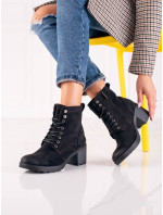 Zaujímavé členkové topánky čierne dámske na širokom podpätku