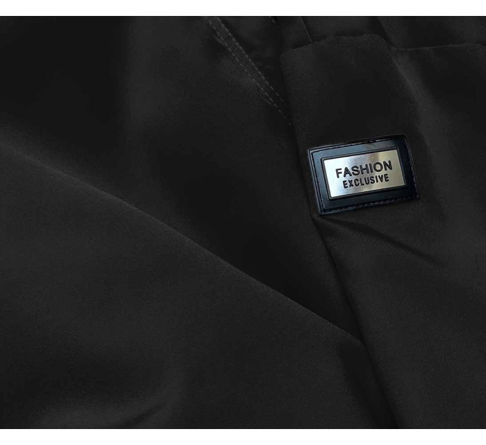 Čierna dámska bunda s ozdobnou lemovkou (B8139-1)
