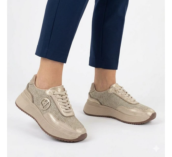 Dámské pletené kožené tenisky zlaté Gino  GOLD model 22068730