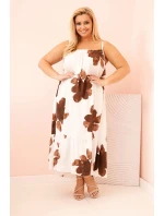 Dámské šaty na ramínka s volánem a květinovým potiskem hnědá
