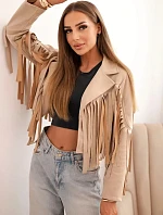 Dámska semišová bunda so strapcami béžová