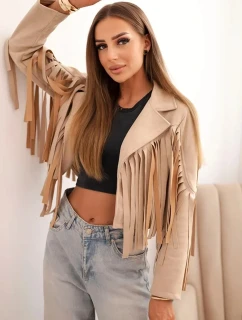 Dámska semišová bunda so strapcami béžová