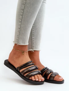 Damskie Płaskie Gumowe Klapki 26727 Ipanema Puffer Tiras Fem Czarne