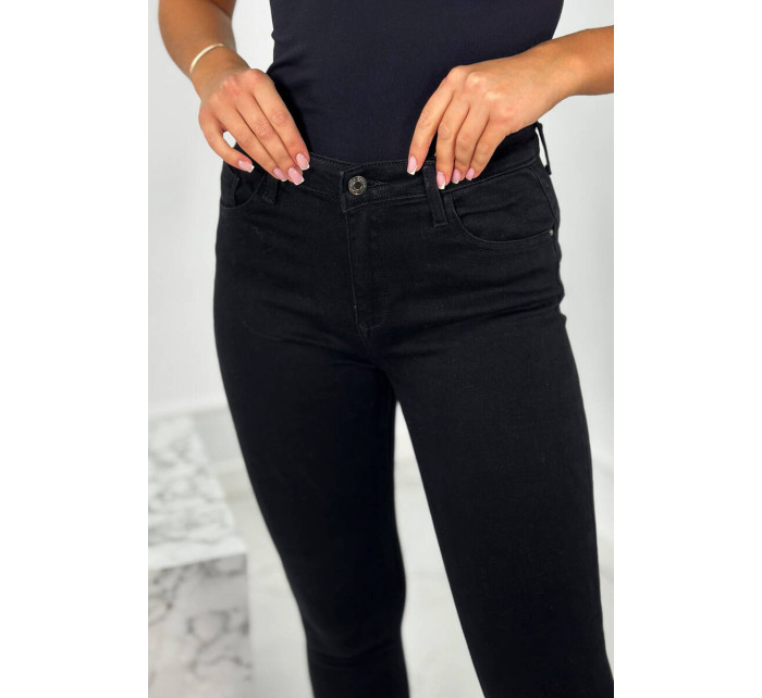 Dámske úzke džínsy s vreckami FA8836 čierne - Kesi