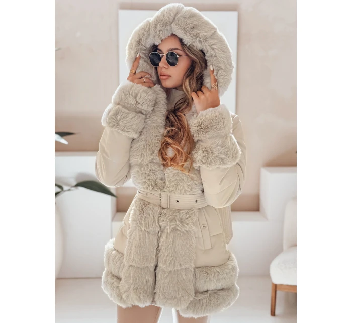 dámská zimní bunda s kožešinou světle béžová Dstreet model 21991144 - FashionStreet