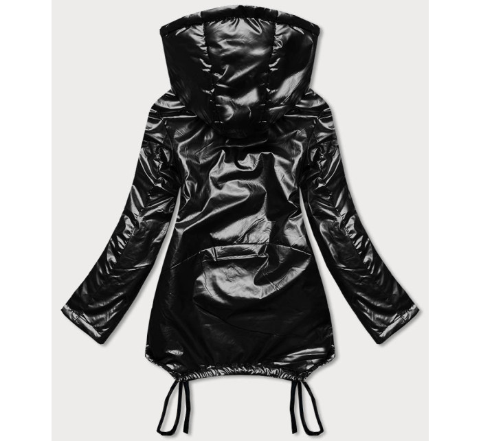 Krátka čierna dámska zimná bunda s ľadvinkou (OMDL-018)