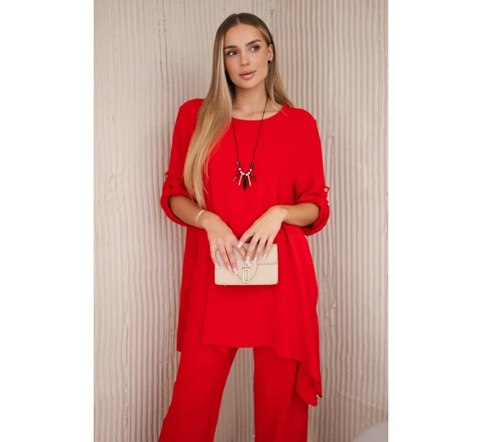 Súprava blúzka + nohavice s príveskom červená