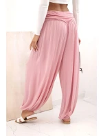 Dámske viskózové nohavice so širokými nohavicami a volánmi tmavoružové