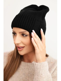 Dámská zimní čepice z vlny s žebrovaným vzorem černá model 21783015 - K-Fashion