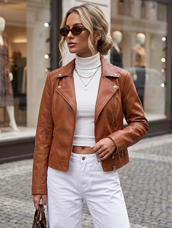 Dámska bunda v štýle Ramones z ekologickej kože, hnedá, FashionStreet TY5731