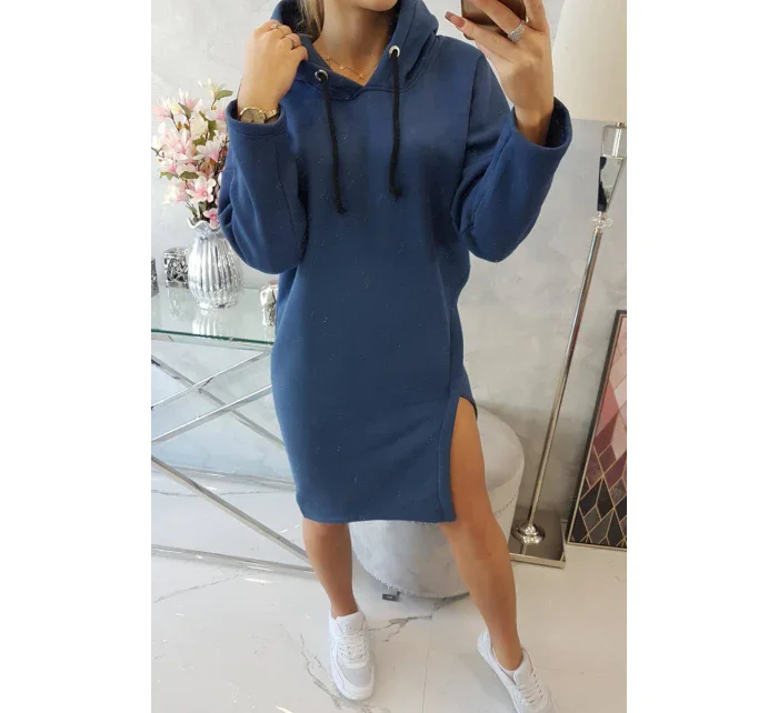 Šaty s kapucňou a bočným rázporkom z džínsoviny Šaty s kapucňou a bočným rázporkom z džínsoviny