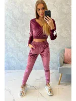 Velúrová súprava s nápisom Queen tmavo ružová Velúrová súprava s nápisom Queen tmavo ružová