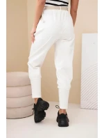 Dámske bavlnené nohavice s vysokým pásom a opaskom ecru