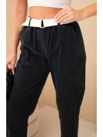 Dámske manšestrové nohavice s opaskom čierne Dámske manšestrové nohavice s opaskom čierne