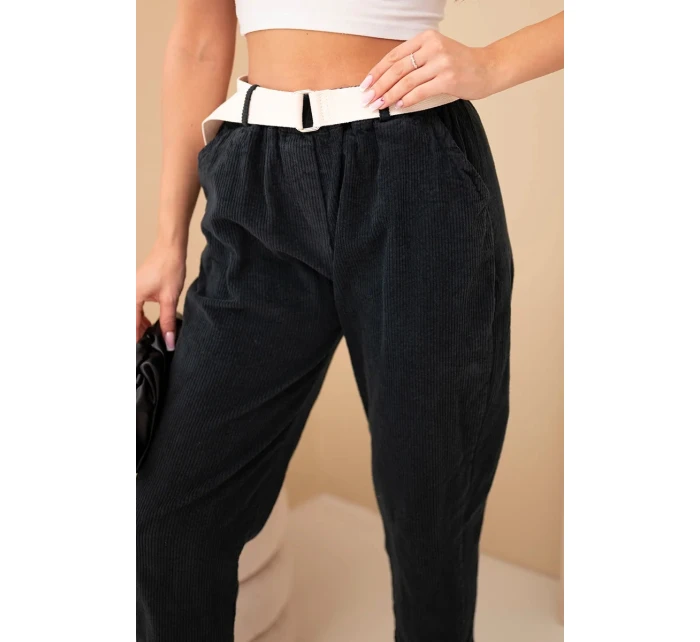 Dámske manšestrové nohavice s opaskom čierne Dámske manšestrové nohavice s opaskom čierne